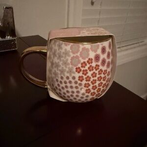 Floral Patterned Mug with Gold Handle